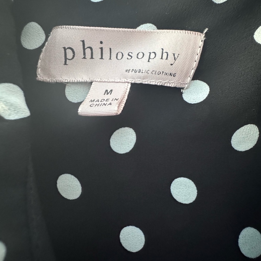 Philosophy Black and White Polka Dot Button Down Women’s Blouse, Size Medium - Picture 5 of 11
